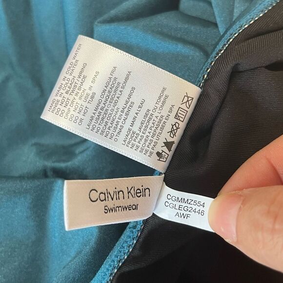 NWOT Calvin Klein | Cypress Shimmer Scoop Back Pleated One Piece Swimsuit 12 - Picture 9 of 12
